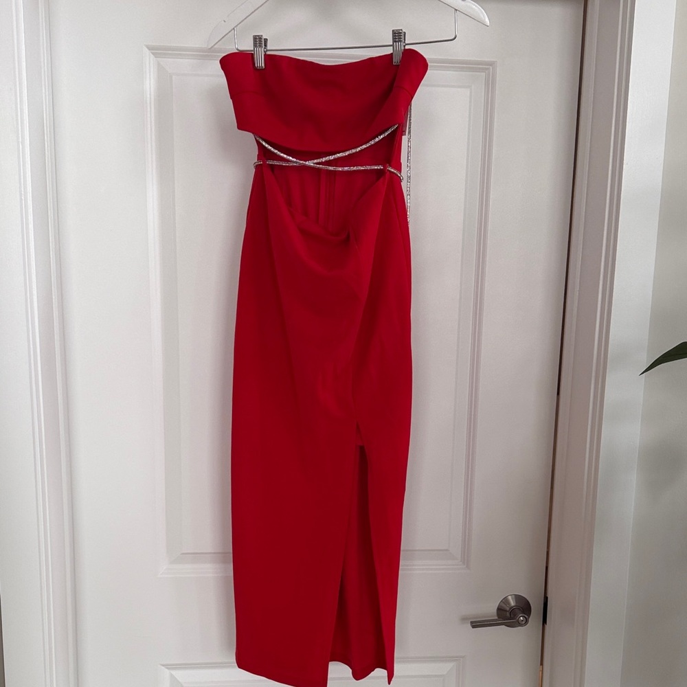 ALX Couture Strapless Red Dress with Silver Accents